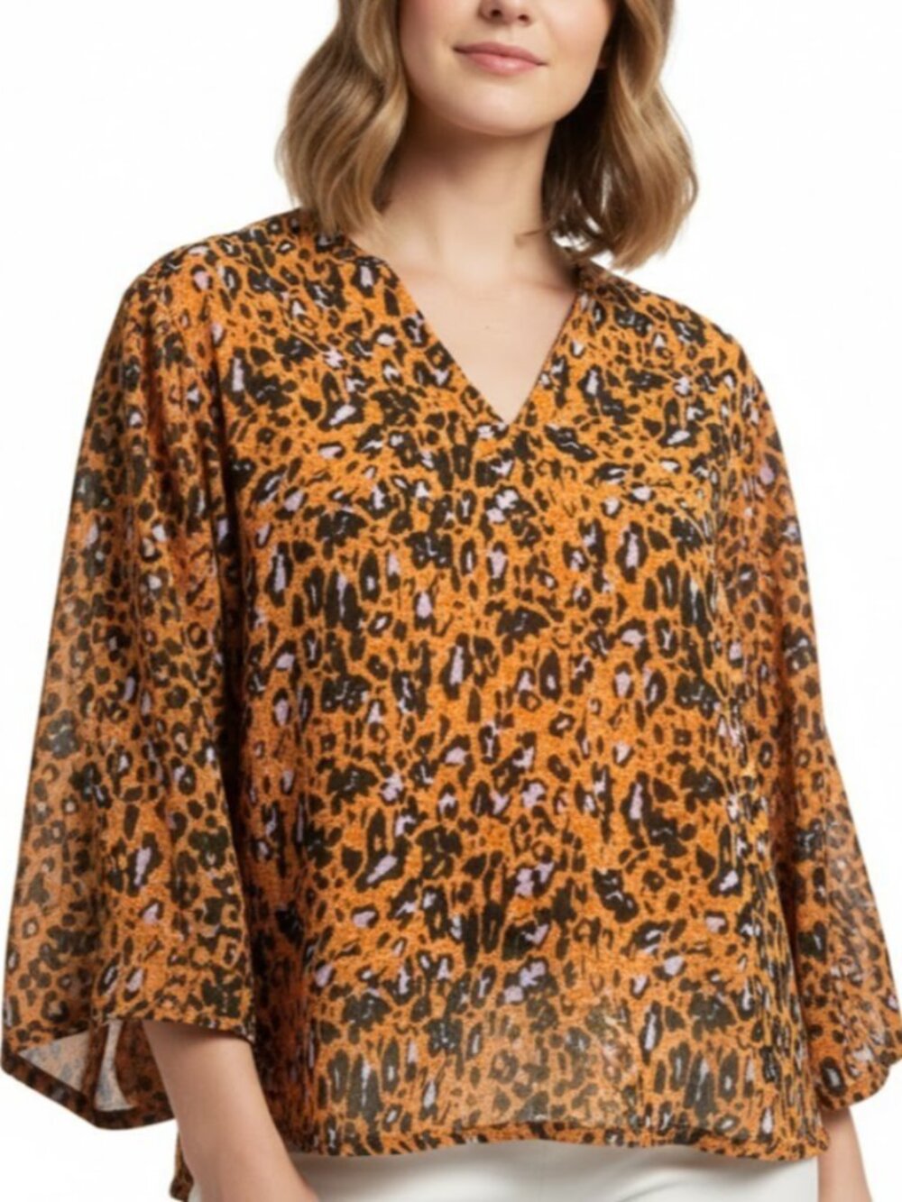 NWT Jessica Simpson Women’s Small Leopard Print V-Neck Hi-Low Bell Sleeve Top